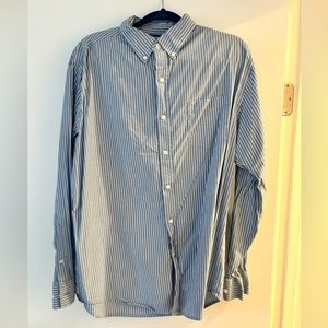 Men’s Blue White Striped Button Up Shirt